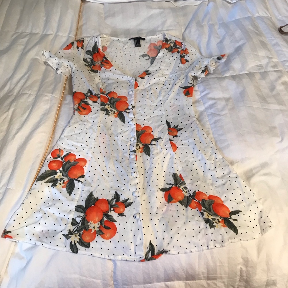 Forever 21 White Mini Dress with Orange Floral Print